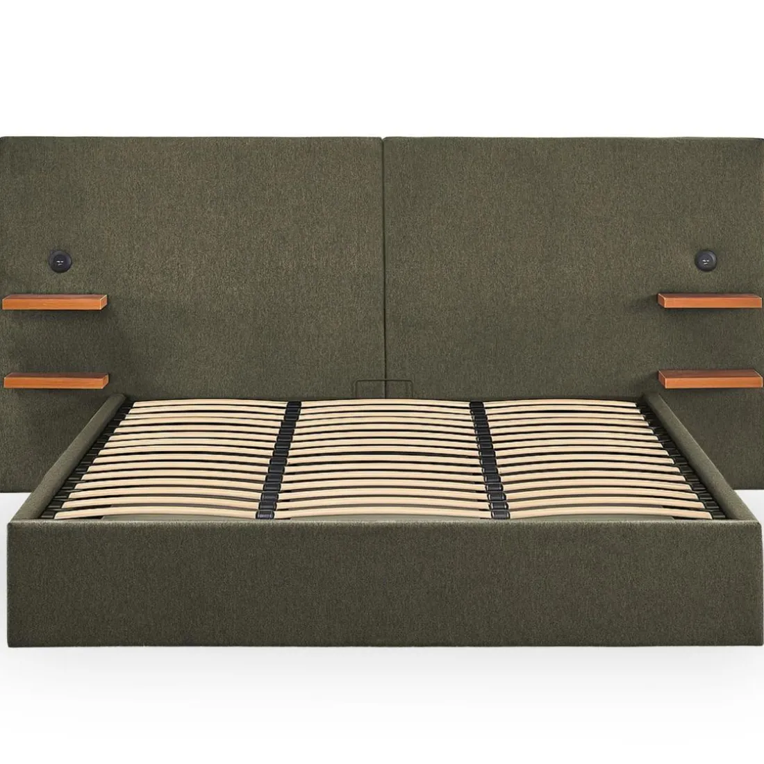 Lit-coffre complet avec tablettes et ports USB intégrés Lukas Tissu Vert