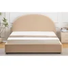 Lit-coffre complet avec tête de lit arrondie Tissu bouclette Beige