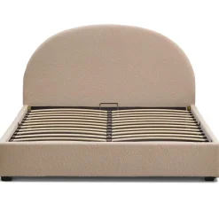 Lit-coffre complet avec tête de lit arrondie Tissu bouclette Beige