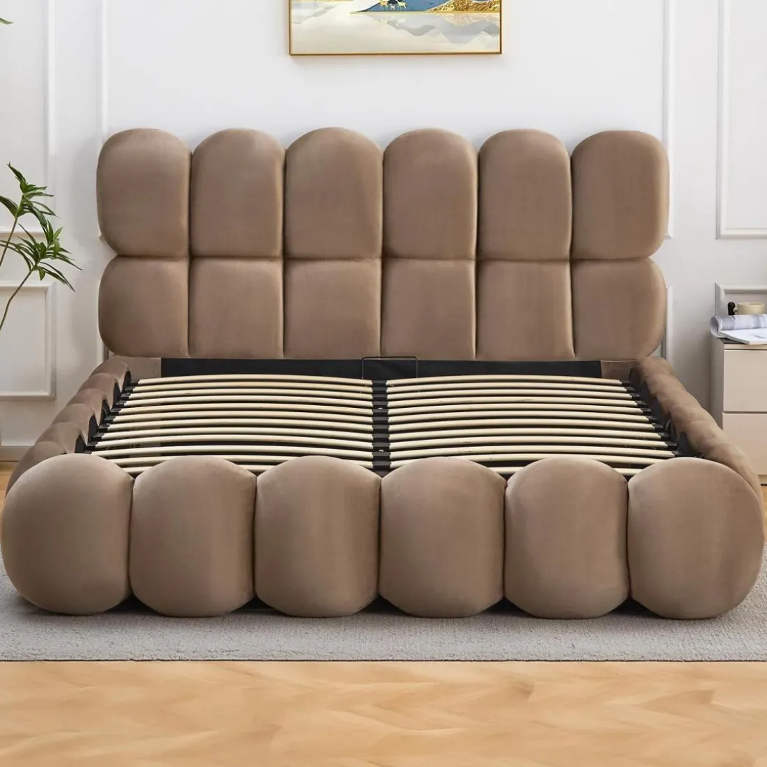 Lit-coffre design boule Bilbola avec sommier relevable Velours