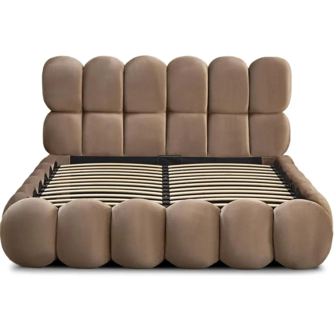 Lit-coffre design boule Bilbola avec sommier relevable Velours Taupe