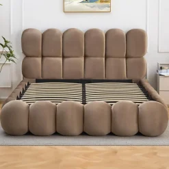 Lit-coffre design boule Bilbola avec sommier relevable Velours Taupe