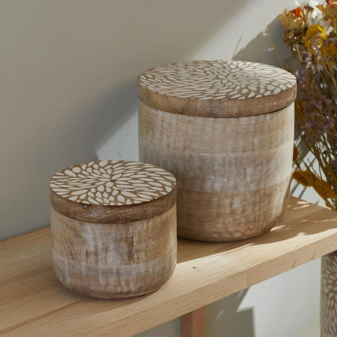 Lot 2 Boites rondes en bois de manguier FACTORY