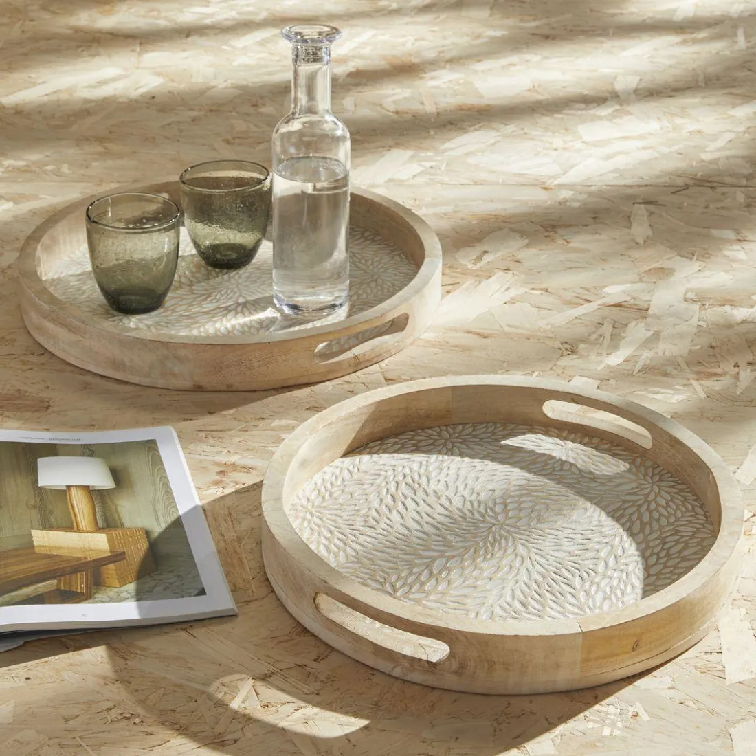 Lot 2 Plateaux arrondis en bois de manguier FACTORY