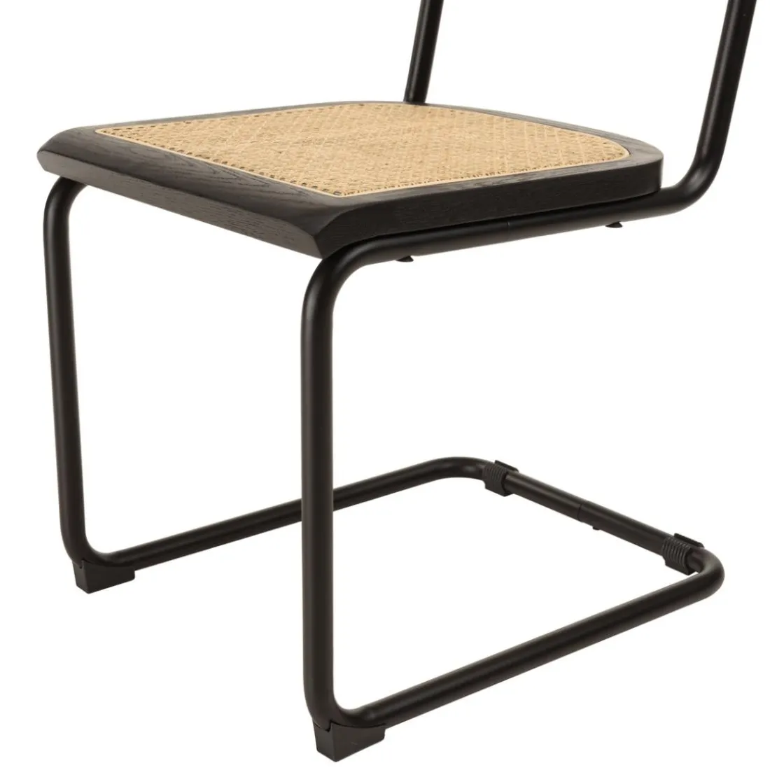 Lot de 2 chaises assise bois noir rotin naturel pieds métal PIERRE