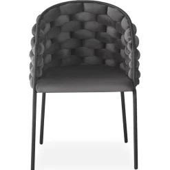 Lot de 6 chaises design au dossier arrondi style maillage Tricotane Velours Gris et Métal Noir
