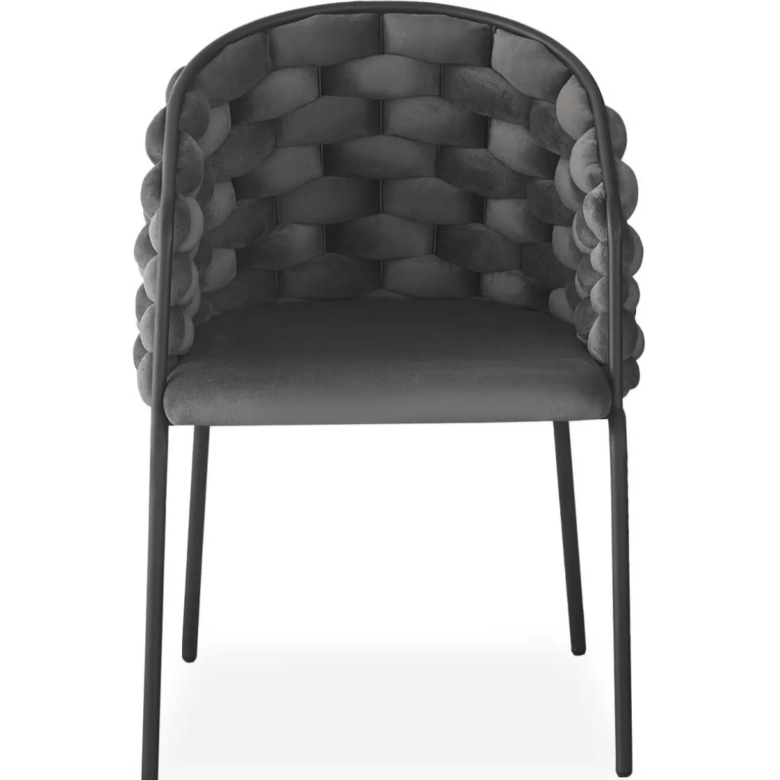 Lot de 4 chaises design au dossier arrondi style maillage Tricotane Velours Gris et Métal Noir
