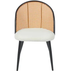 Lot de 8 chaises design Showan avec cannage Rotin et Tissu bouclette Crème