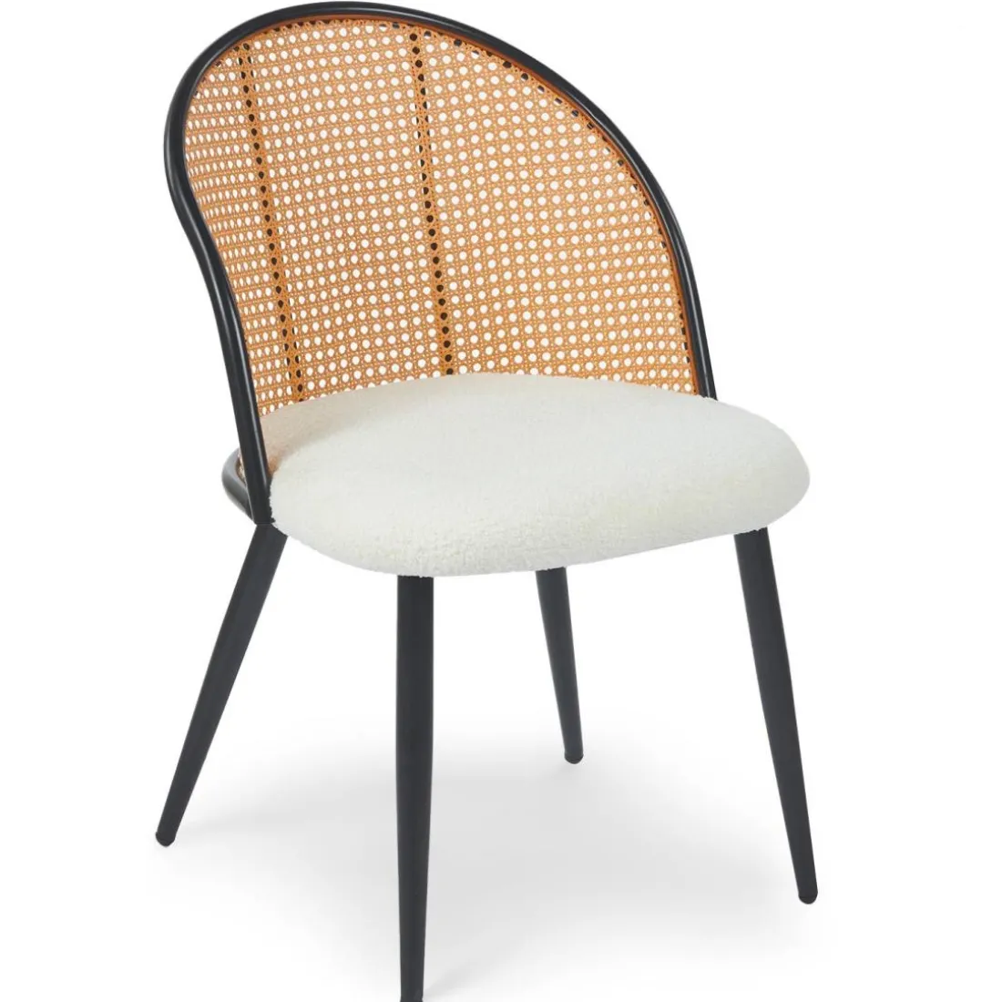 Lot de 2 chaises design Showan avec cannage Rotin et Tissu bouclette Crème