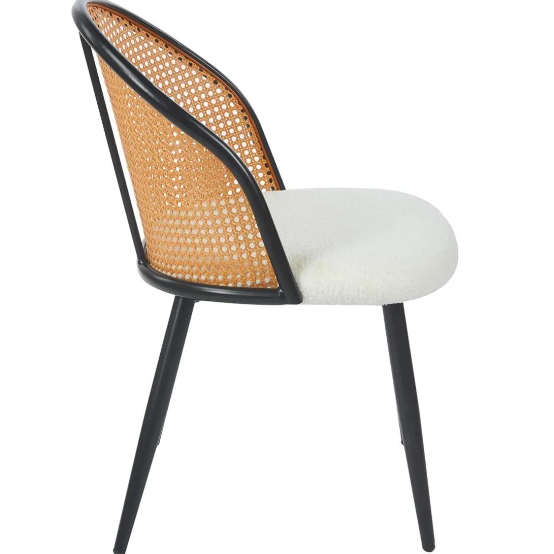 Lot de 2 chaises design Showan avec cannage Rotin et Tissu bouclette Crème