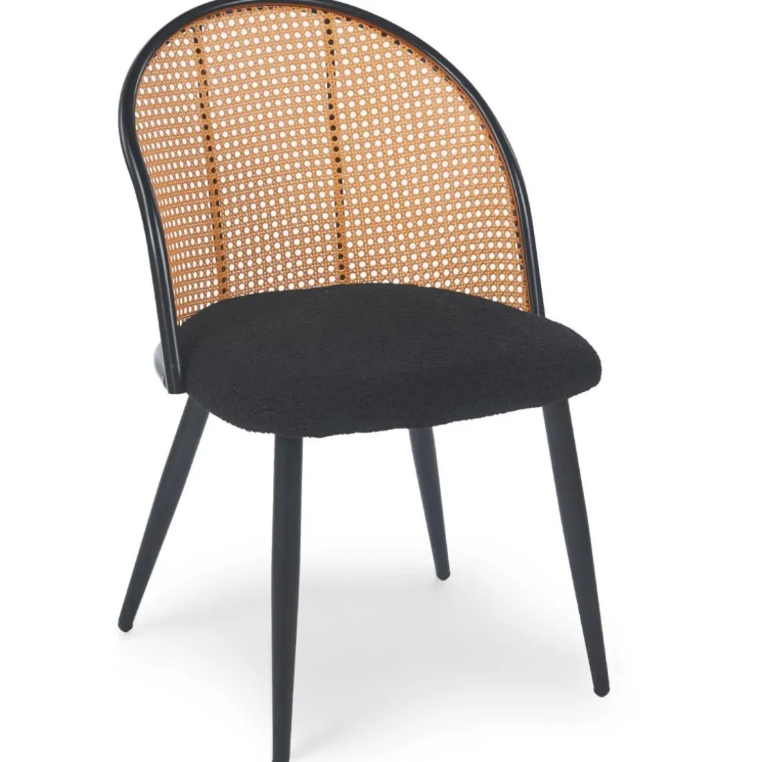 Lot de 4 chaises design Showan avec cannage Rotin et Tissu bouclette Noir