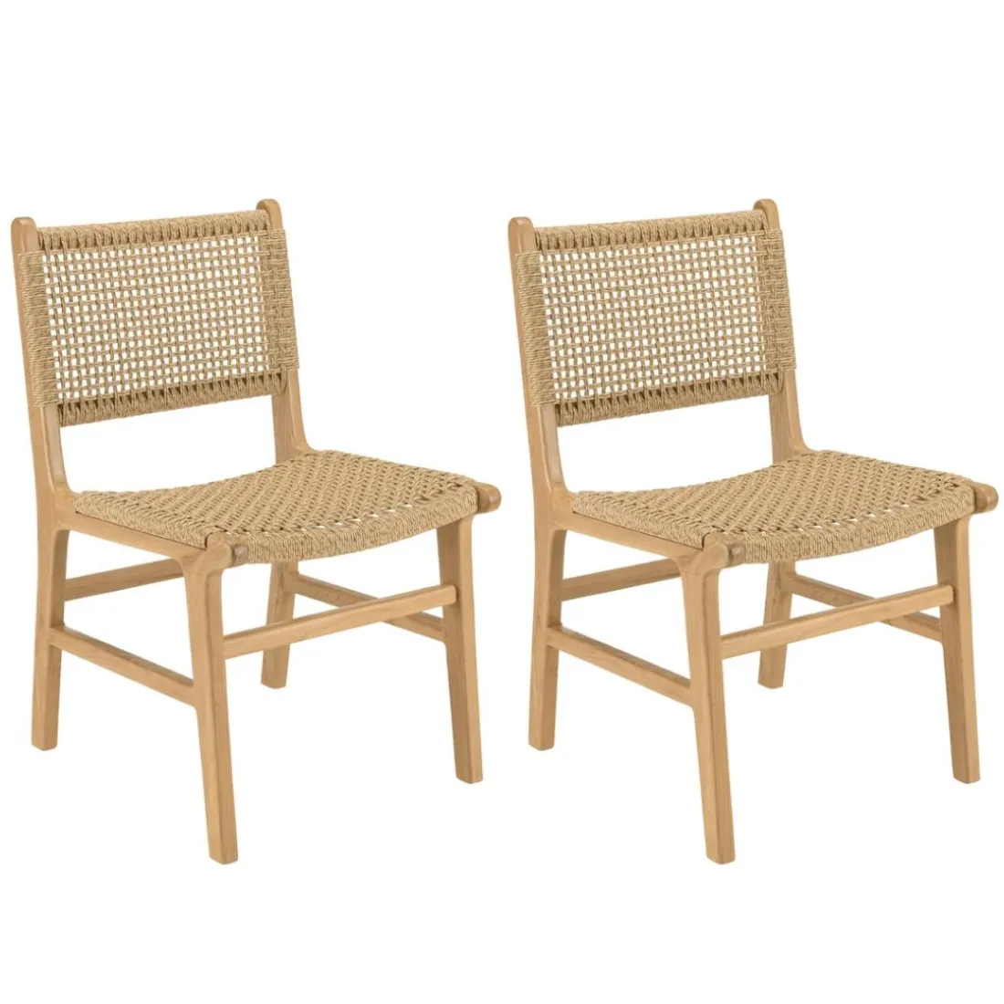 Lot de 2 chaises jardin teck naturel rotin synthétique beige VALERIA