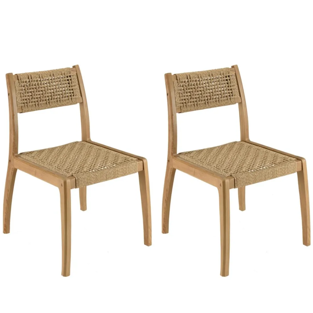 Lot de 2 chaises jardin teck rotin synthétique tressé beige VALERIA