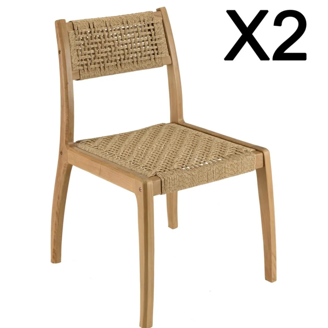 Lot de 2 chaises jardin teck rotin synthétique tressé beige VALERIA