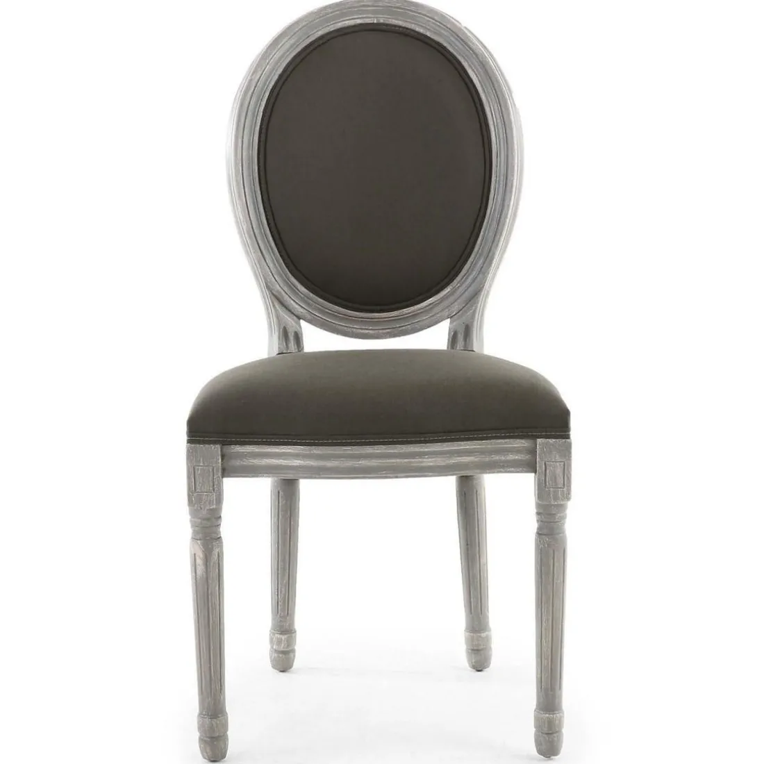 Lot De 2 Chaises Médaillon Bois Gris Patiné & Tissu Gris VINCI
