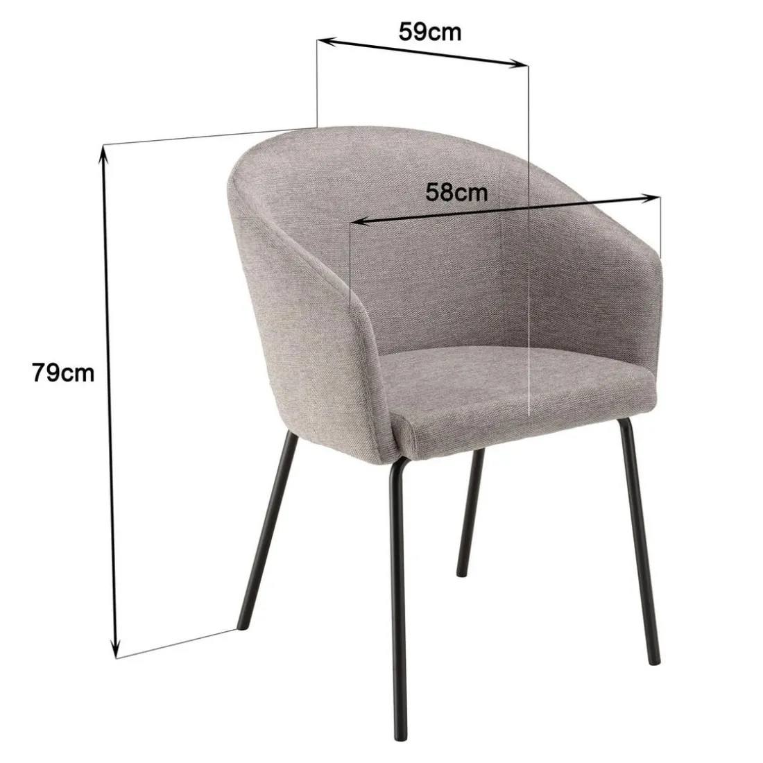 Lot de 2 chaises tissu gris clair pieds acier noir ULYSSE