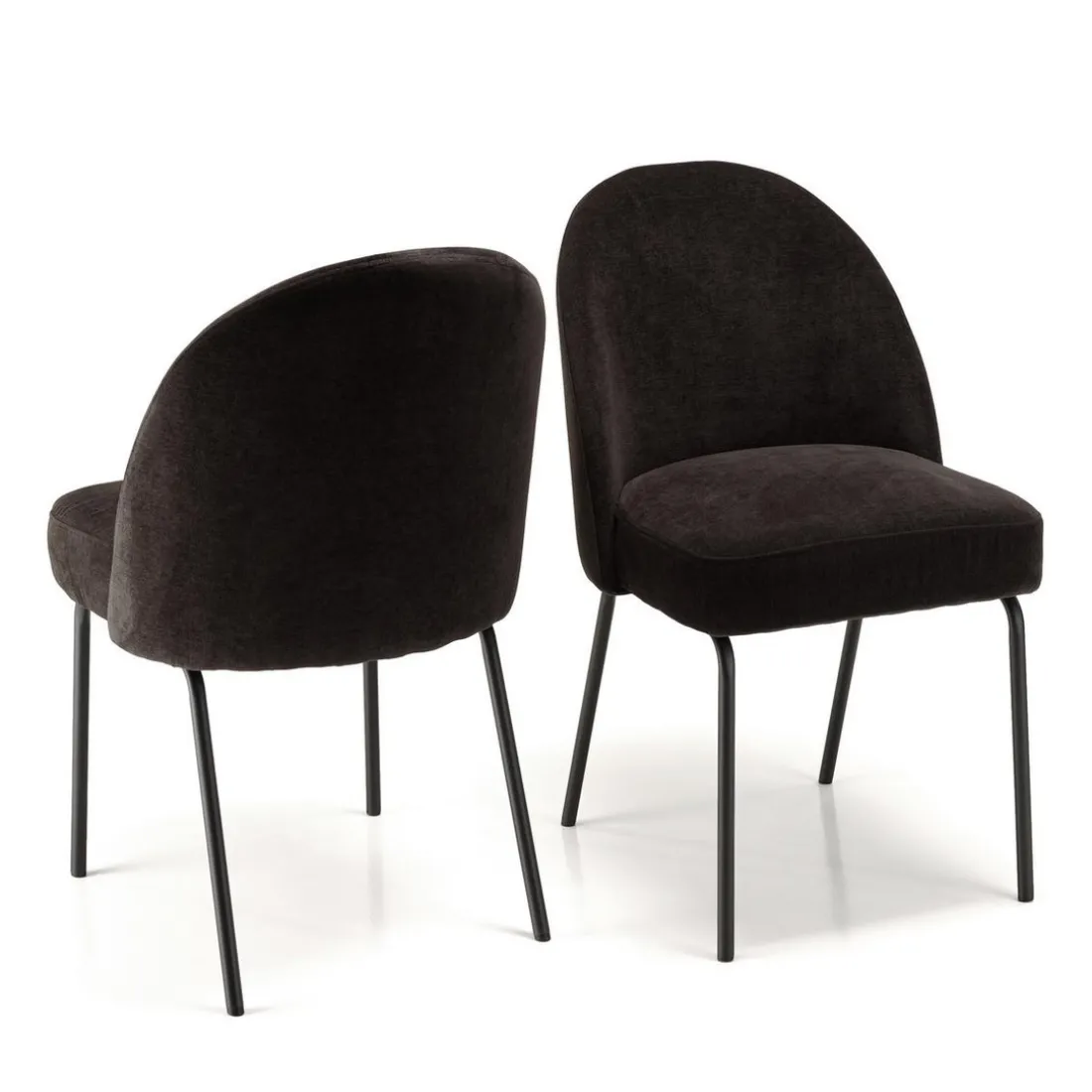 Lot de 2 chaises tissu noir pieds acier noir ULYSSE