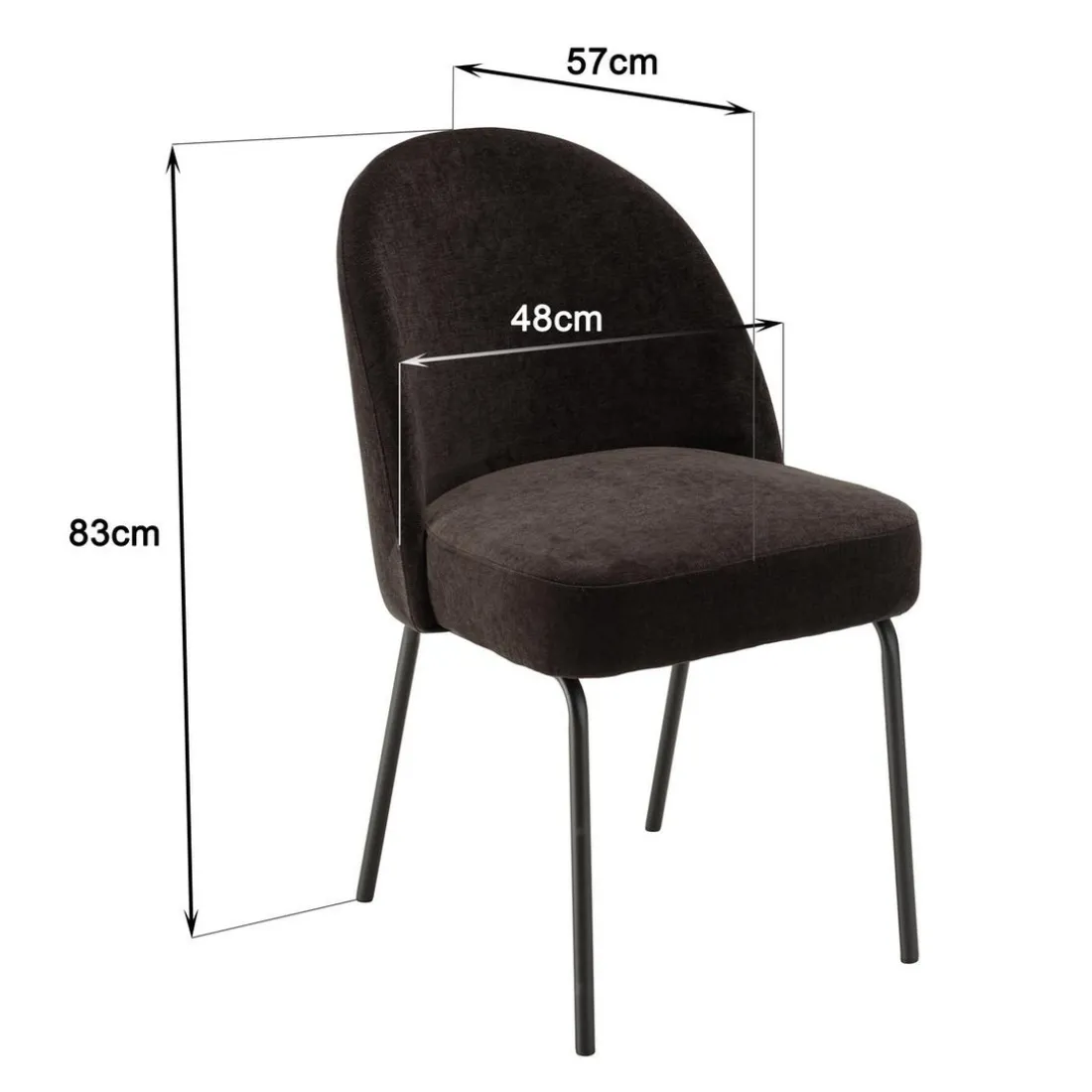 Lot de 2 chaises tissu noir pieds acier noir ULYSSE