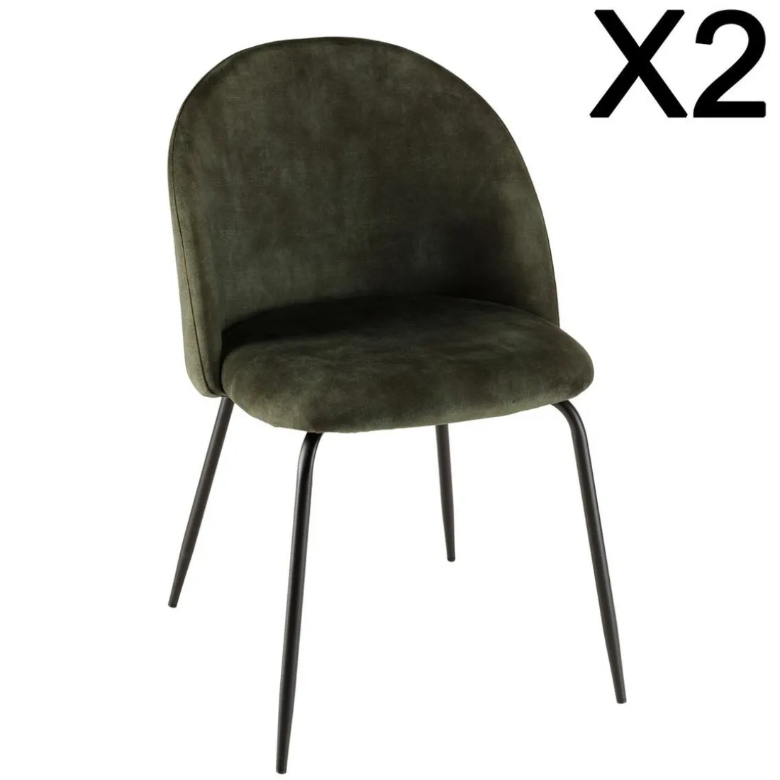 Lot de 2 chaises velours vert sapin dossier arrondi