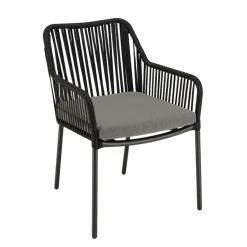 Lot de 2 fauteuils cordage noir coussin assise gris anthracite MALO