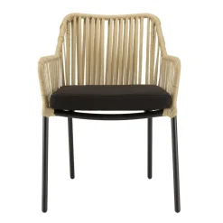 Lot de 2 fauteuils cordage couleur naturelle coussin assise noir MALO