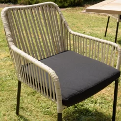 Lot de 2 fauteuils cordage couleur naturelle coussin assise noir MALO