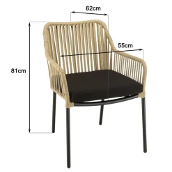 Lot de 2 fauteuils cordage couleur naturelle coussin assise noir MALO