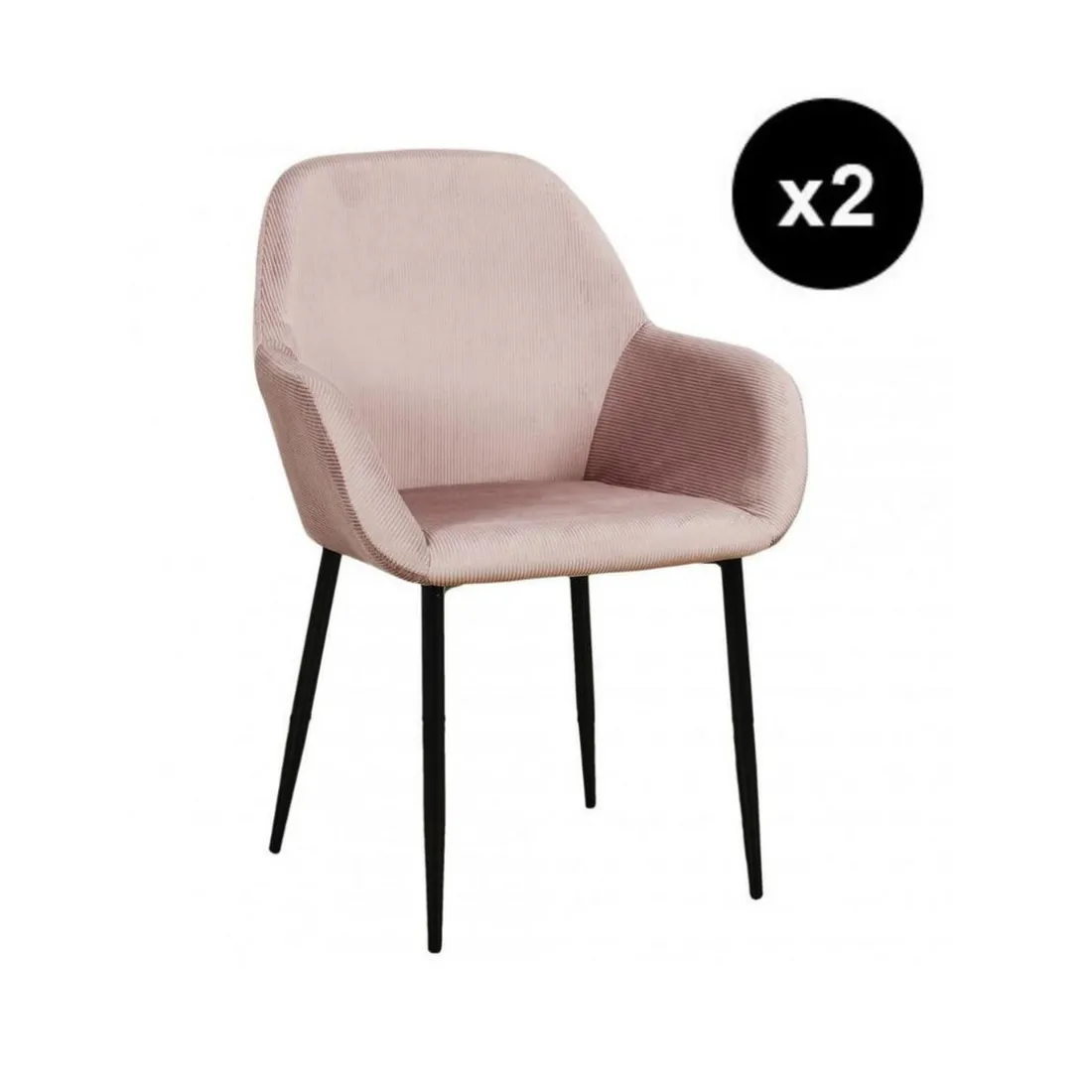 Lot de 2 Fauteuils GIULIA Rose Velours Côtelé