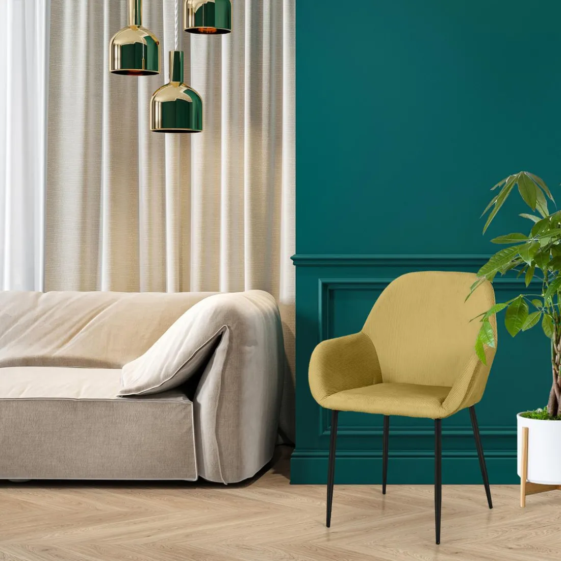 Lot de 2 Fauteuils GIULIA Jaune Moutarde Velours Côtelé