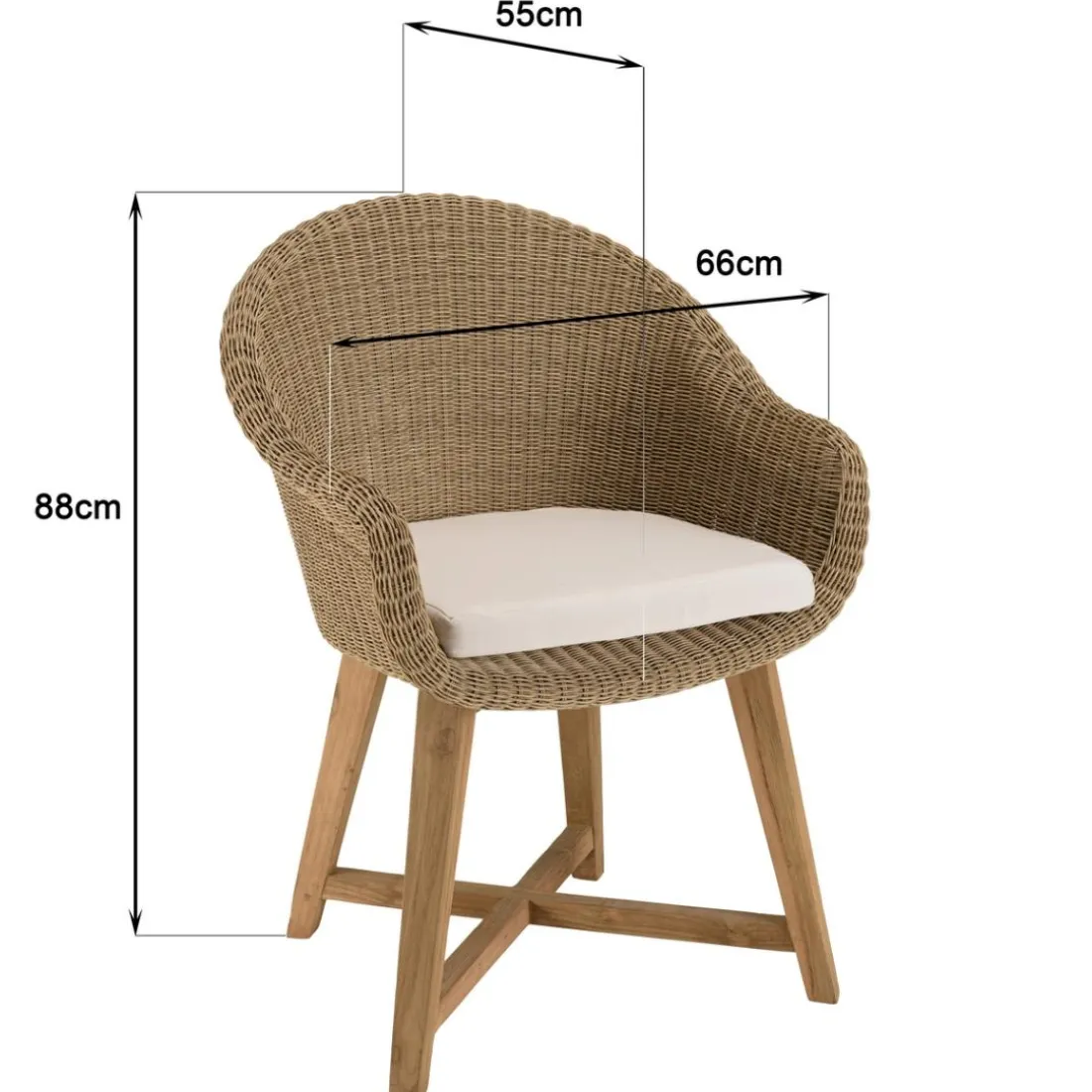 Lot de 2 fauteuils jardin rotin synth. et coussin pieds croisés KALLY