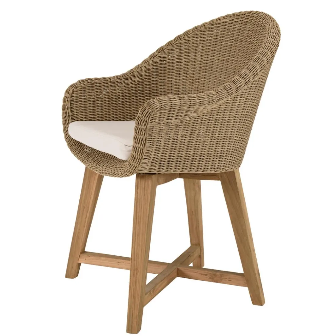 Lot de 2 fauteuils jardin rotin synth. et coussin pieds croisés KALLY