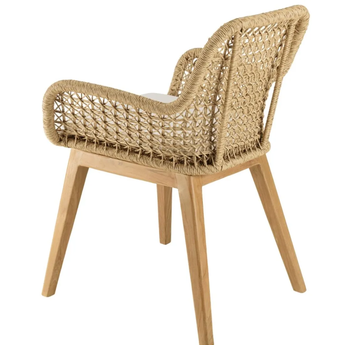 Lot de 2 fauteuils jardin teck rotin synthétique et coussin blanc VALERIA