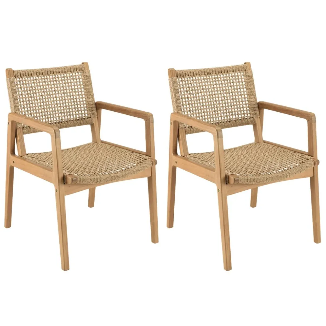 Lot de 2 fauteuils jardin teck naturel rotin synthétique beige VALERIA