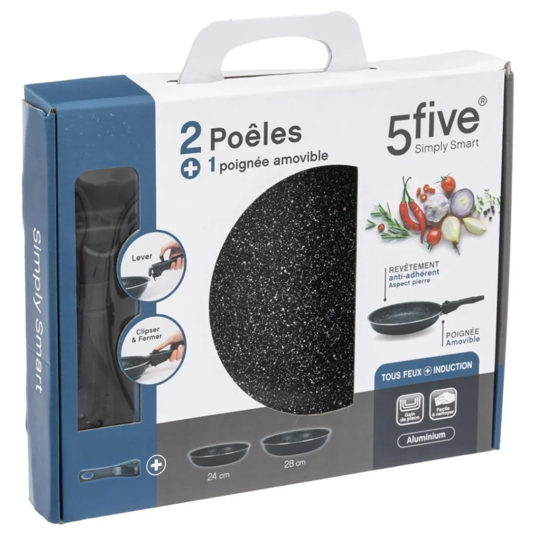 Lot de 2 poêles pierres et poignée D24et28