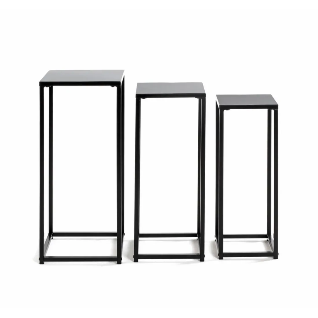 Lot de 3 porte plantes en métal noir
