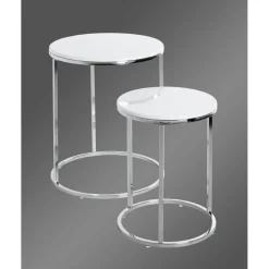 Lot de 2 tables d'appoint blanc chromé