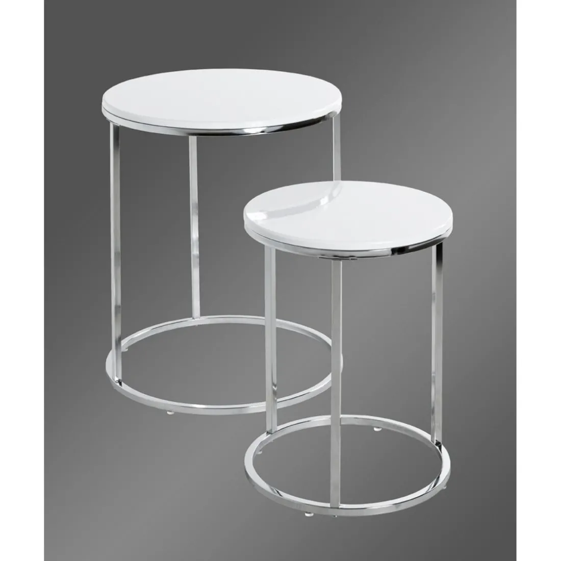 Lot de 2 tables d'appoint blanc chromé