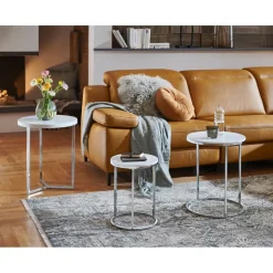 Lot de 2 tables d'appoint blanc chromé