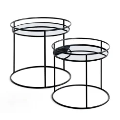 lot de 2 tables d'appoint en tube d'acier laqué noir