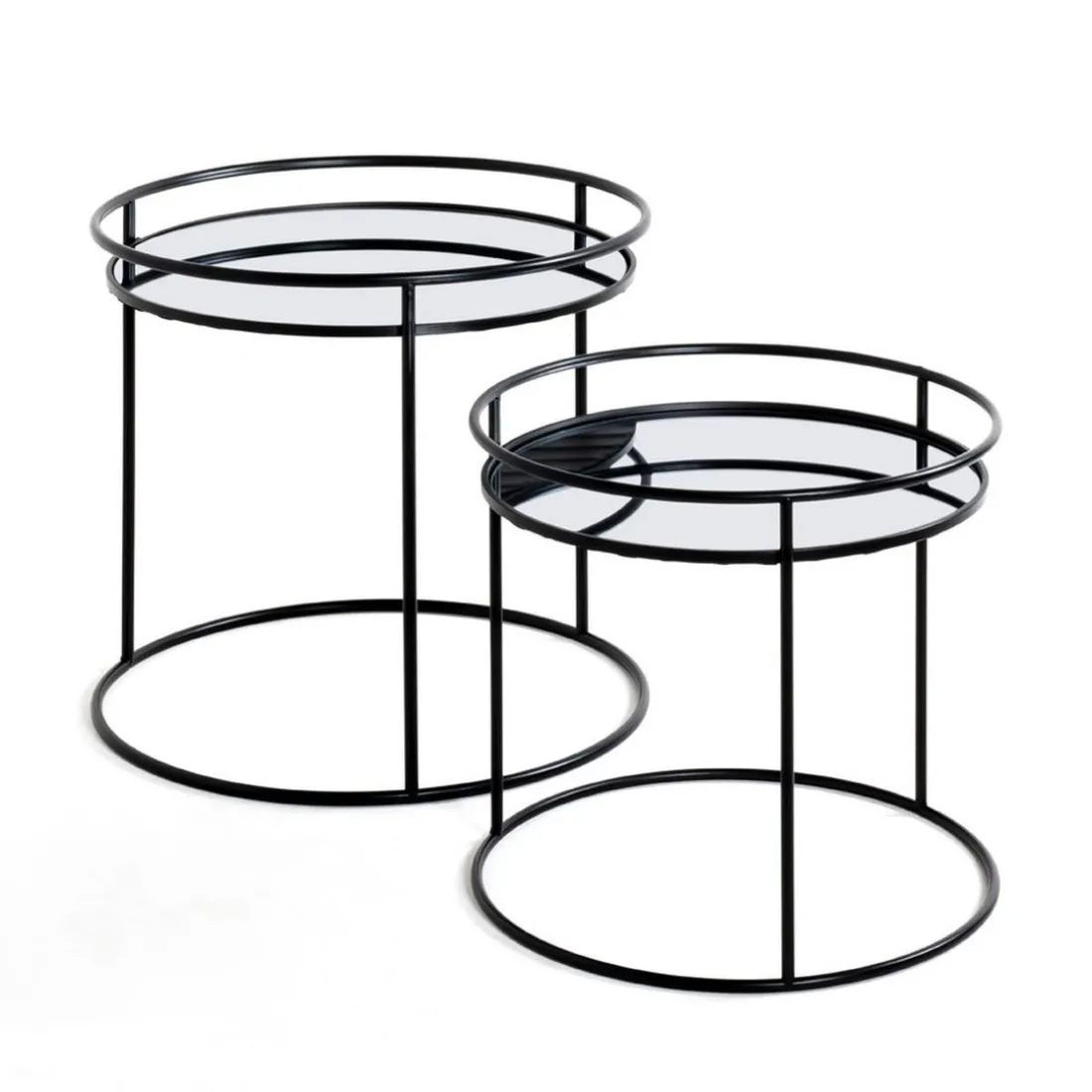 lot de 2 tables d'appoint en tube d'acier laqué noir
