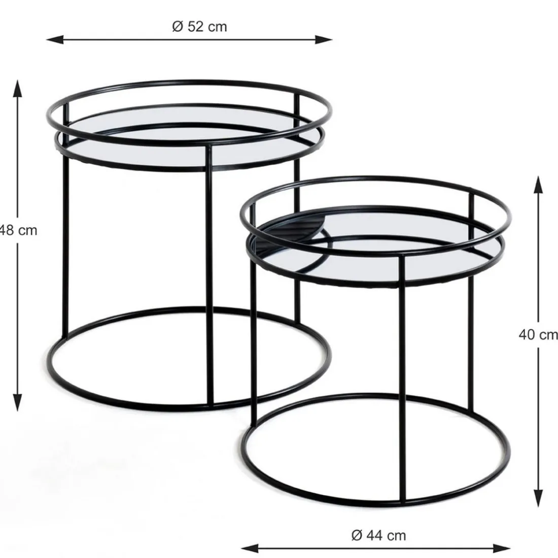 lot de 2 tables d'appoint en tube d'acier laqué noir