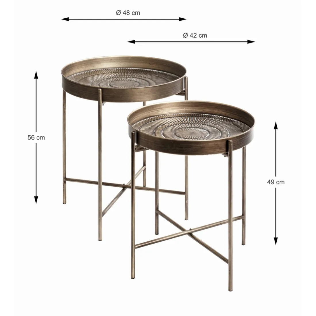 Lot de 2 tables d'appoint en tube d'acier laqué or