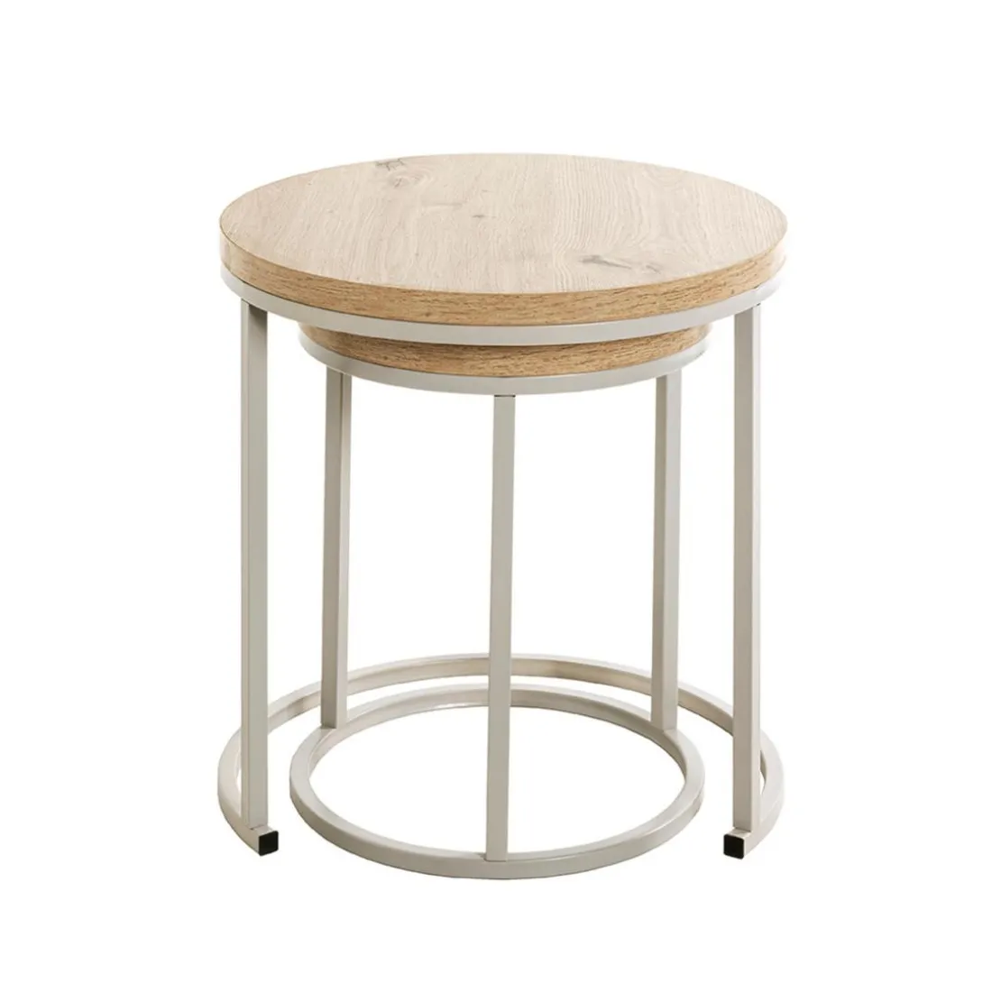 Lot de 2 tables d'appoint en métal gris plateau décor chêne