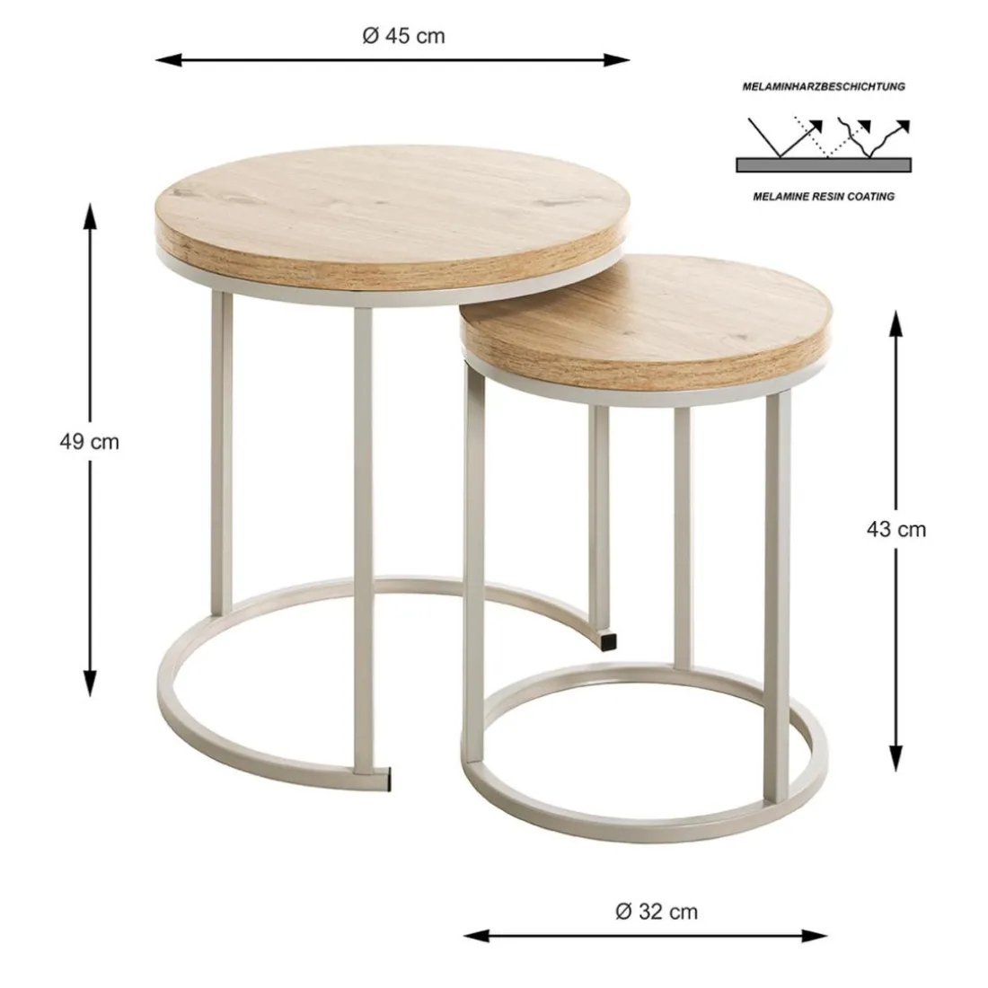 Lot de 2 tables d'appoint en métal gris plateau décor chêne
