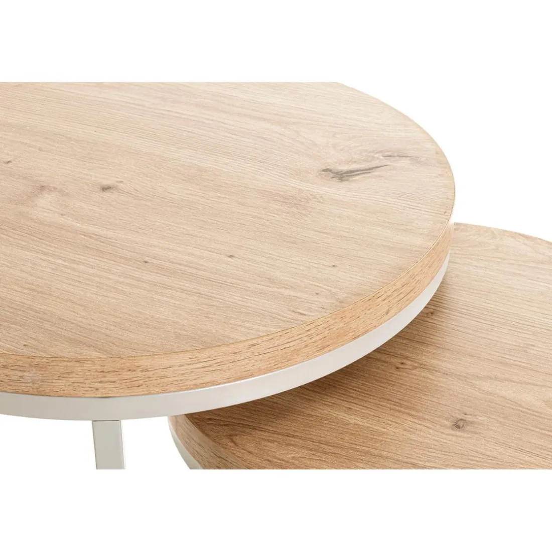 Lot de 2 tables d'appoint en métal gris plateau décor chêne