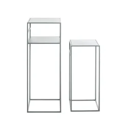 Lot de 2 tables d'appoint en métal gris
