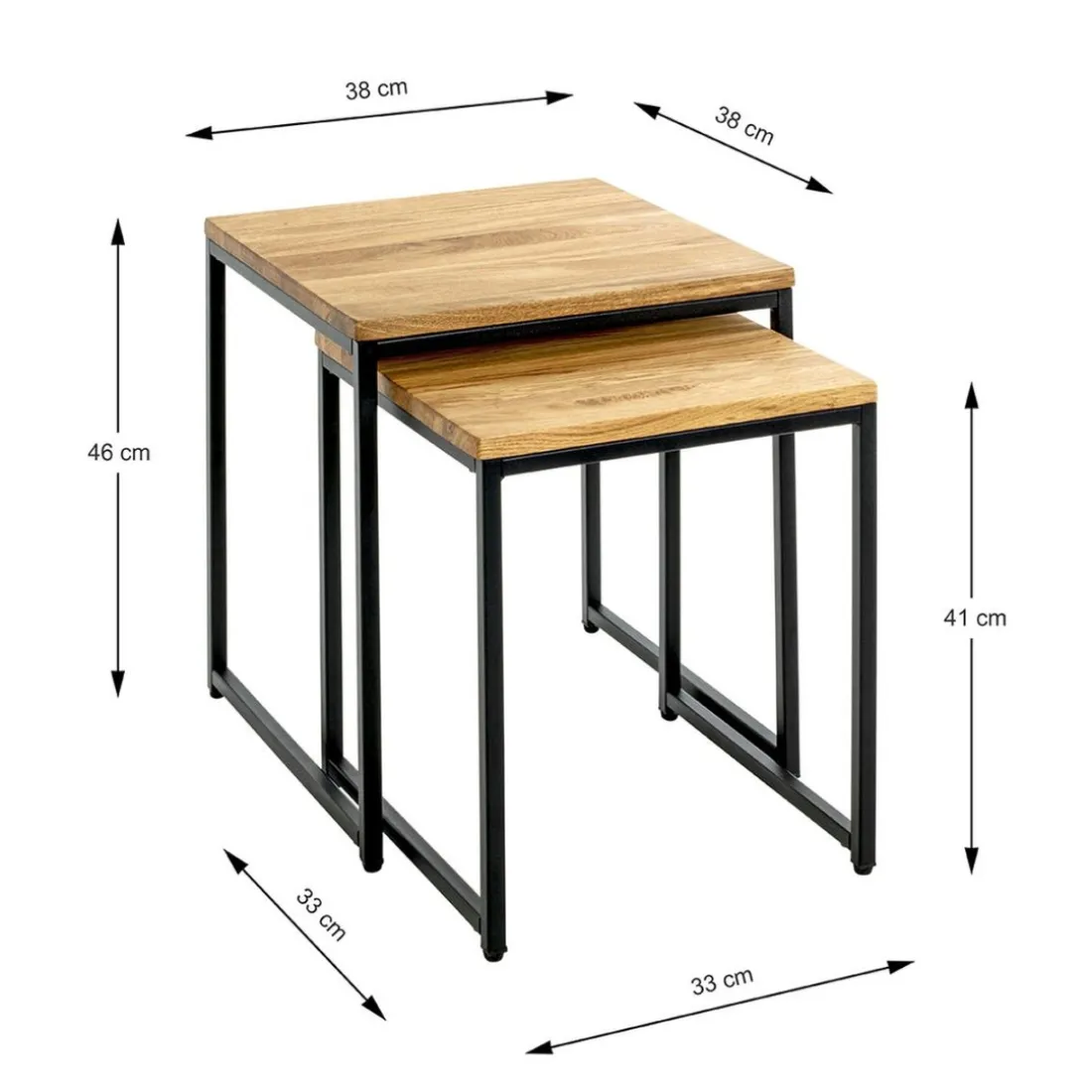 Lot de 2 tables d'appoint gigognes plateau chêne