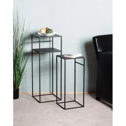 Lot de 2 tables d'appoint métal laqué noir