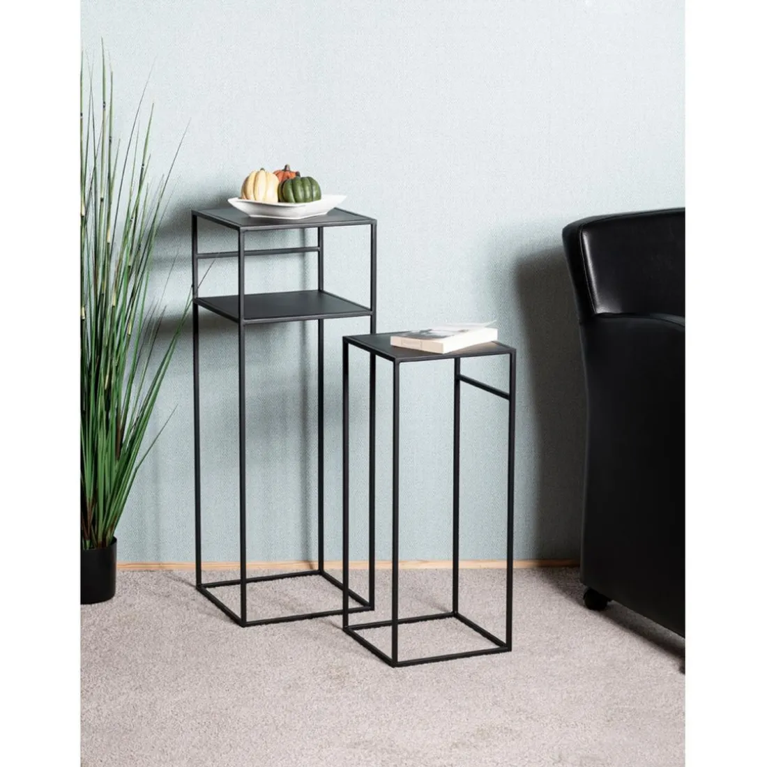 Lot de 2 tables d'appoint métal laqué noir