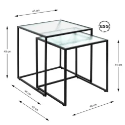 Lot de 2 tables d'appoint plateau verre trempé